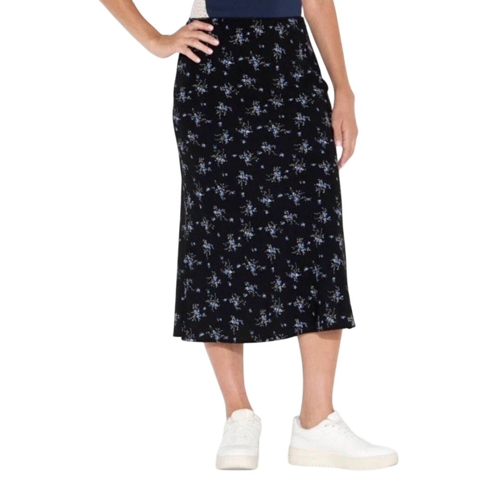 Wild Fable Women's Black Floral‎ Print Lightweight Midi Skirt Size Large